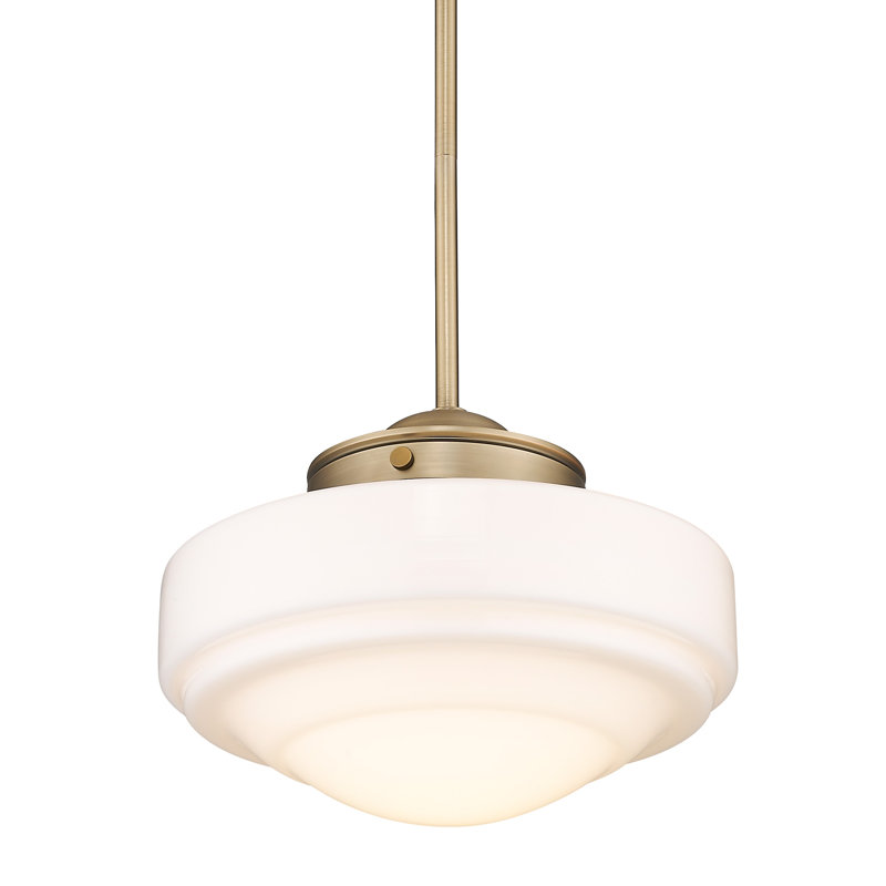 Luminaire suspendu de style école à 1 lumière Ingalls , Laiton moderne, Verre de lait rétro