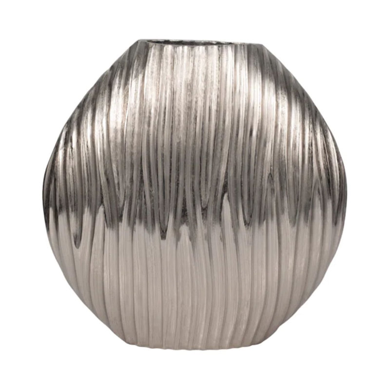Vase en métal, Argent, H 13 po x l 13 po x P 4 po