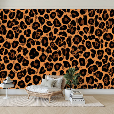 Peel and Stick Wallpaper 96" W x 69" H Modern Self Adhesive Wall Mural for Bedroom Leopard Print Brown Black Spots Tan Cheetah