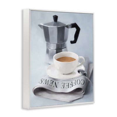 Espresso, café et journal, estampe numérique, design par Carol Robinson