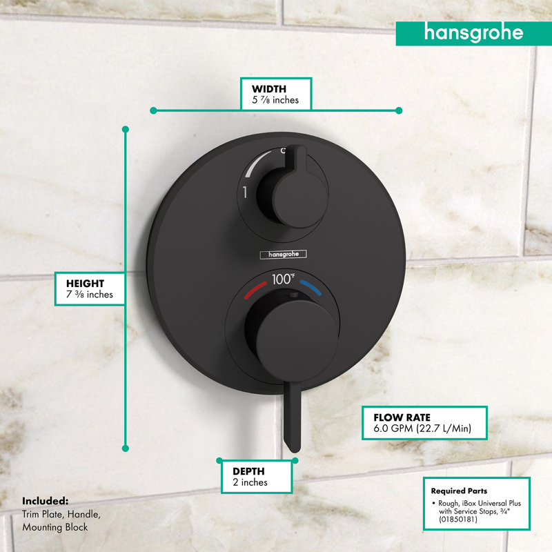 Ecostat S Temperature Memory Thermostatic Valve Trim, Matte Black