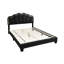 Lit plateforme double avec tête de lit en tissu de laine gris anthracite, motif floral, DEL intégrée, style contemporain, aucun sommier tapissier requis