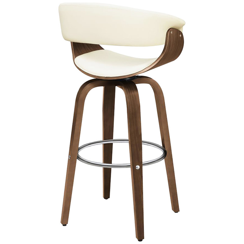 Tabouret de bar pivotant avec dossier en noyer et matériaux de style Mid-Century