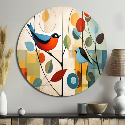 Green Mid Century Mod Nature III - Abstract Round Metal Home Decor