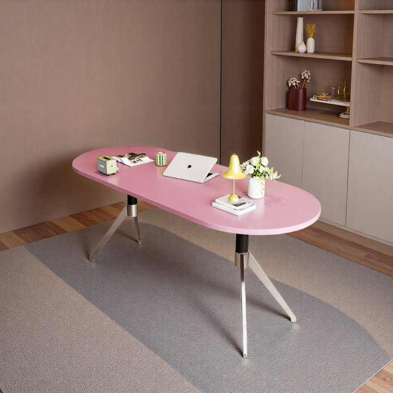 Bureau pratique moderne en forme ovale, Rose, H 29,52 po x l 47,24 po x P 23,62 po