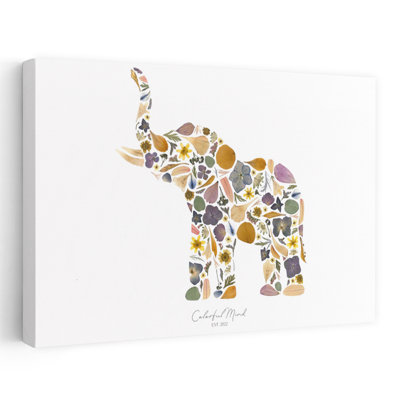 Colorful Botanical Elephant Colorful Elegant Rustic Elephant Flower Forest Wall Art Print 1 Piece Wrapped Canvas Wall Art