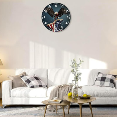 SPUNKER Eagle Wall Clocks,USA Flag Wall Clock Battery Operated 10 Inch,American Bald Eagle Round Clock Silent Non-Ticking Wall Decor For Farmhouse Office Home School Living Room Bedroom