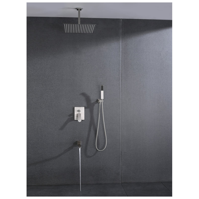 16" Rainfall Ceiling Mounted Shower System Combo Set with Handheld - Brushed Nickel Brass Bathroom Shower Fixture