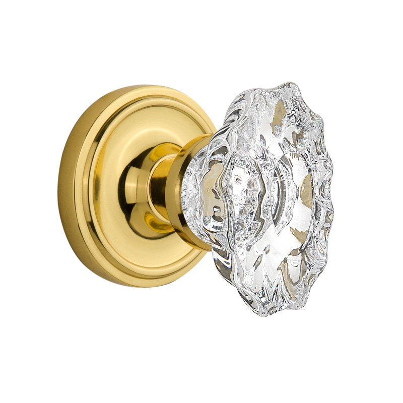 Bouton de porte de mortaise intérieure en cristal avec rosette classique chateau, Laiton non laqué