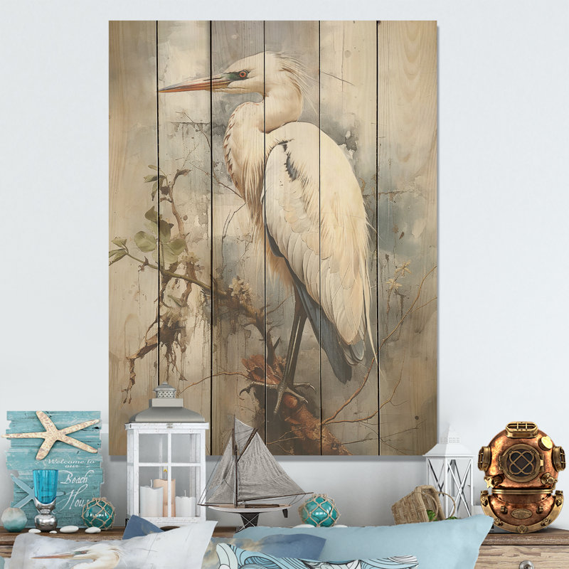 «Majestic Blue Heron Horizon - Heron», art mural sur bois de pin naturel, H 20 po x l 10 po