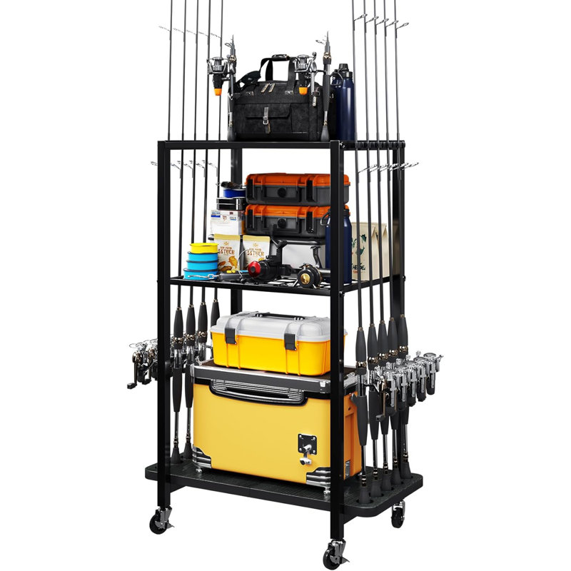 fish rod holder for garage Garvee Fishing Holders 3-Tier Rack Garage, Holds 12 Rods, Iron & Wood, Black and it is the most common unfinished option for a painted finish Homemade Fishing Rod Rack Garage