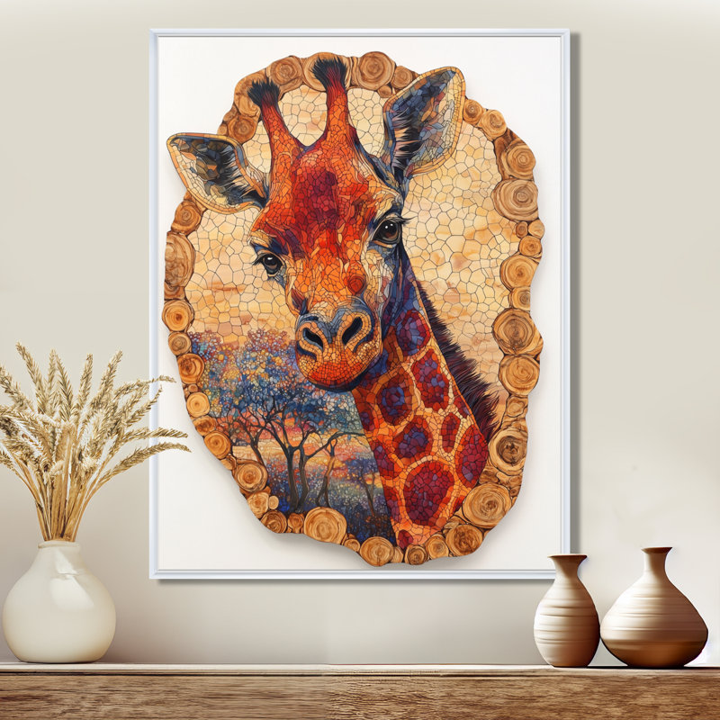 HuneyCutt, portrait silencieux d'une girafe dans un paysage africain IV - Girafe, art mural, H 44 po x l 34 po, Blanc