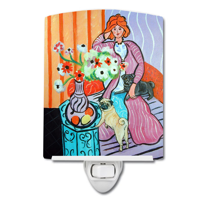 Lady with Her Pug Ceramic Night Light