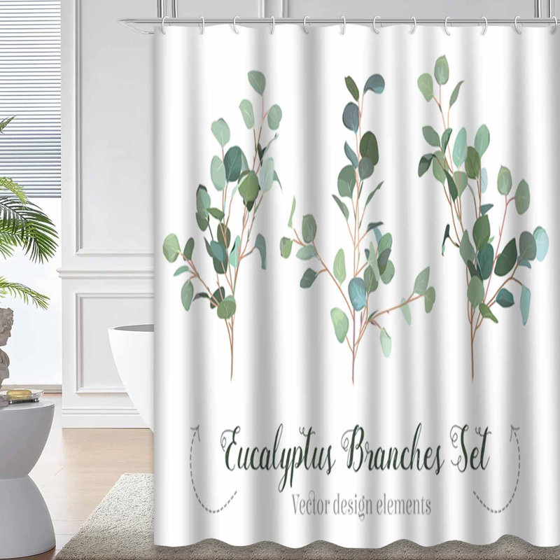 Rideau de douche avec 12 crochets Eucalyptus Branches, L 72 po x l 78 po
