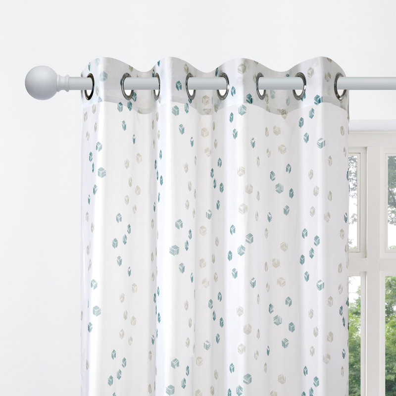 Designer Series Eco-Friendly Grommet Sheer Curtains with Cube Print Pattern (Set of 2), 52" W x 84" L, White