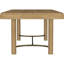 9 Table de salle à manger de style côtier, en bois brun avec rallonge amovible, assises confortables pour 8 personnes, piètement rectangulaire à tréteaux, rallonge rembourrée en mousse