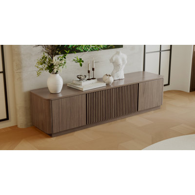 Carwell 79'' Mid-Century Modern  Solid Wood Fluted TV Stand with Adjustable Shelving