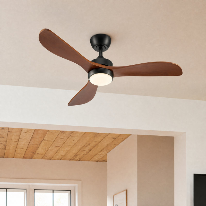Ventilateur de plafond 42 po à 3 pales 42 po avec lumière et télécommande, Noir / bois brun
