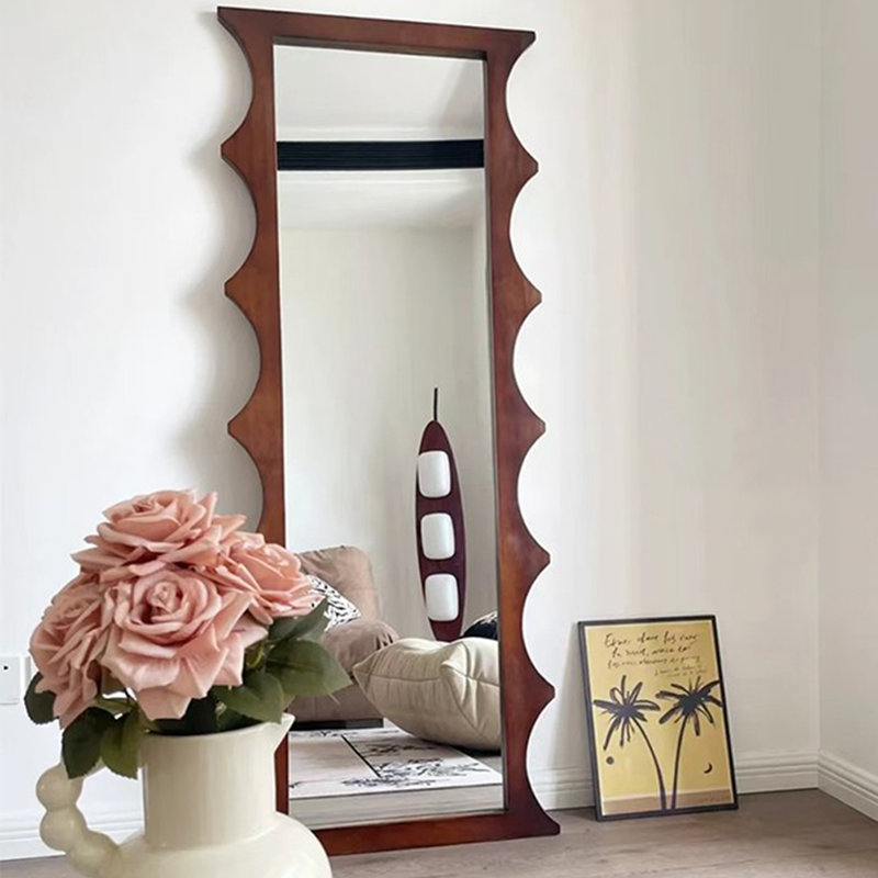 Medieval-Style Wooden Carving Board Frame Irregularly Shaped Full-Length Mirror, 62.99” x 23.62”