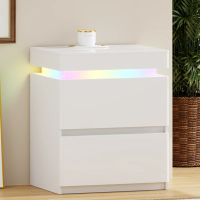 Smart RGB Bedside Table with Aurora Projector, Bluetooth Speaker, Charging Station and Lockable Drawer