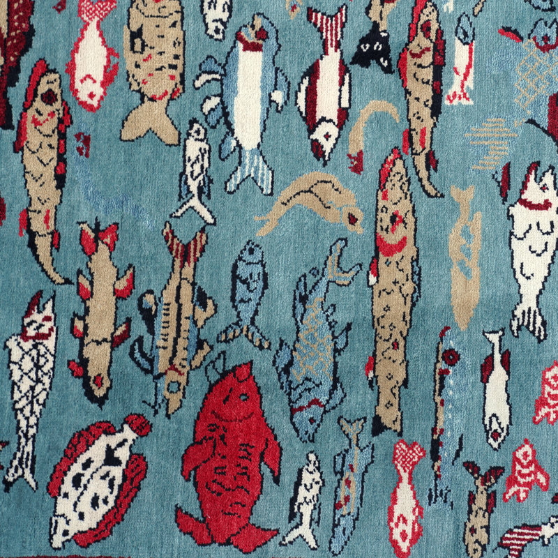 Fish Design Wool Area Rug