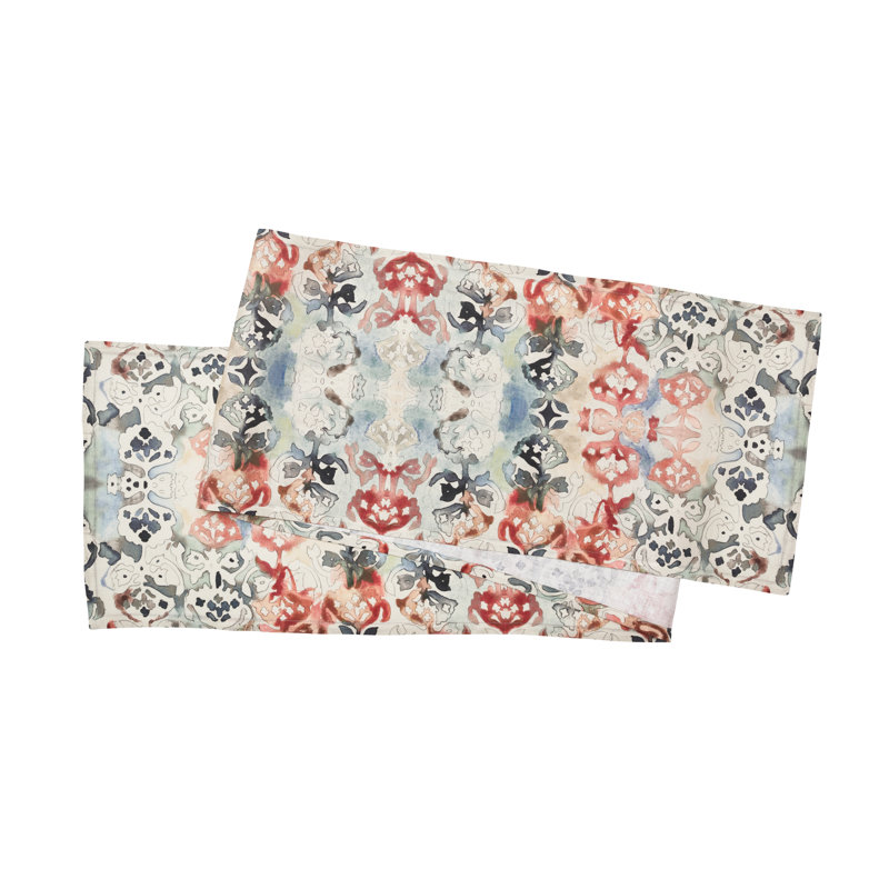 Giverny Table Runner, Red/Gray