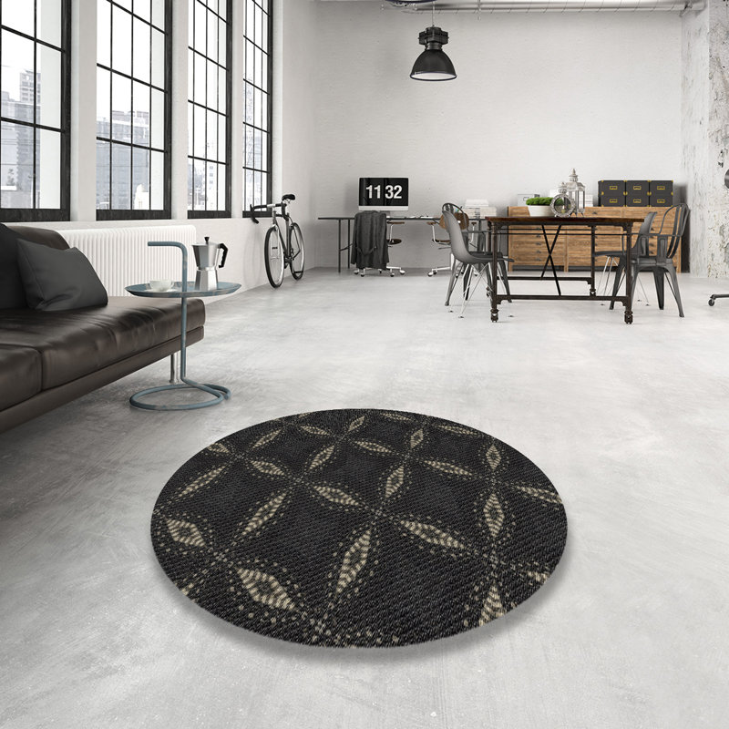 Tapis noir tissé à la machine, Rond 4 pi