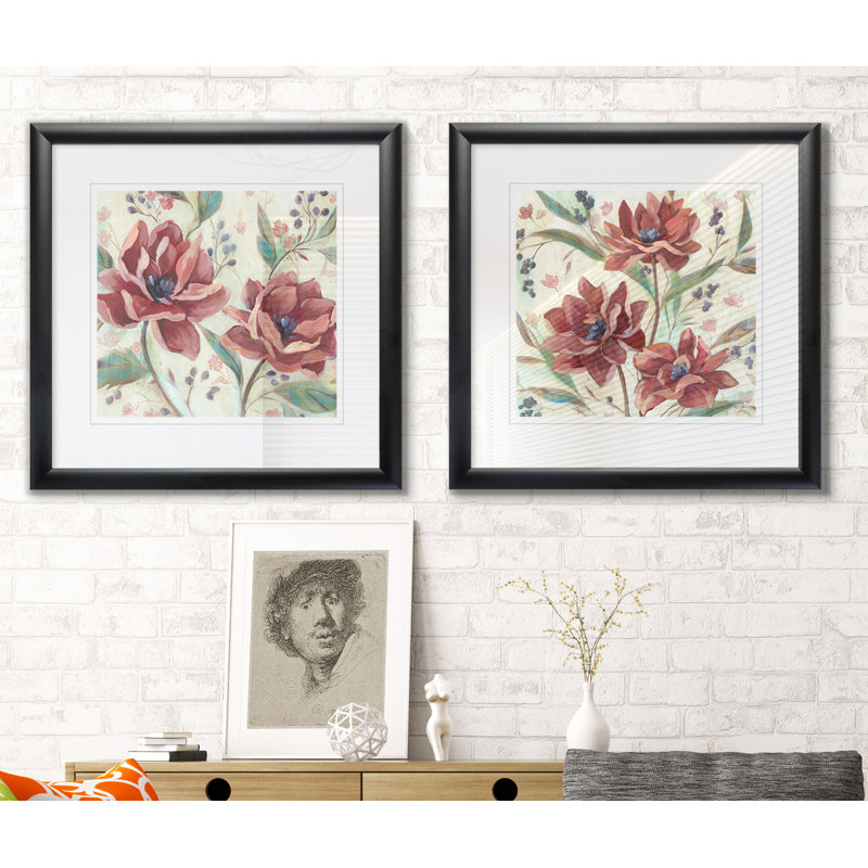 Fleurs et baies I - Ensemble de 2 reproductions de cadres photo, Cadre noir