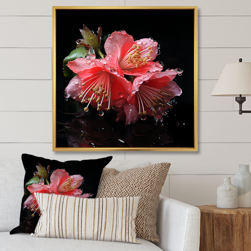 Fuchsia rose et noire - art mural fuchsia, Cadre flottant doré, H 36 po x l 36 po