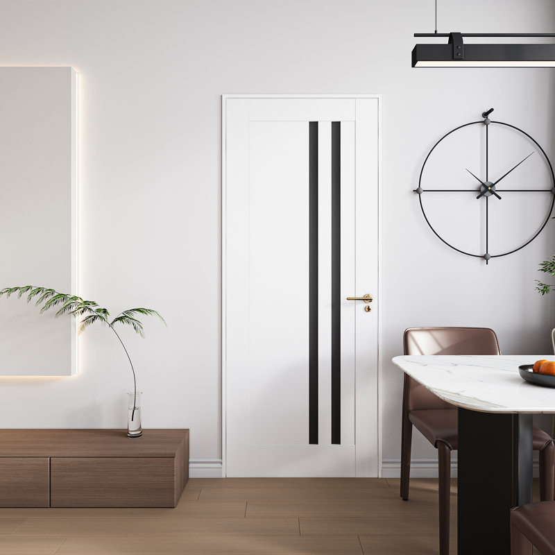 Porte intérieure prémontée à 2 panneaux en MDF à âme pleine, blanc, 24 po x 80 po, avec charnières et cadre à montage rapide