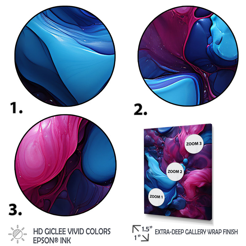 Bleu et mauve sans soudure Marble River IV - Art mural abstrait, H 32 po x l 16 po x P 1 po, Cadre simple noir
