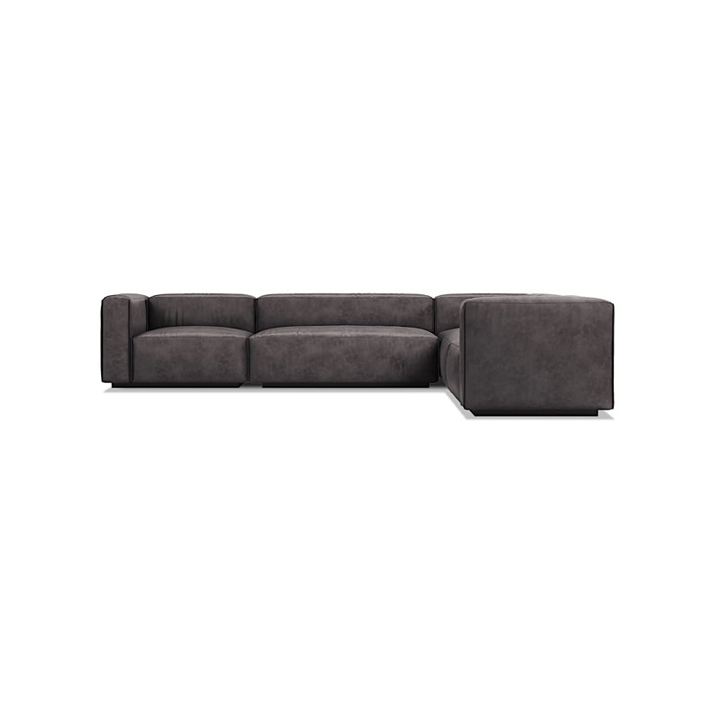 Grand canapé modulaire en cuir Cleon, Cuir véritable ardoise, Face à la gauche