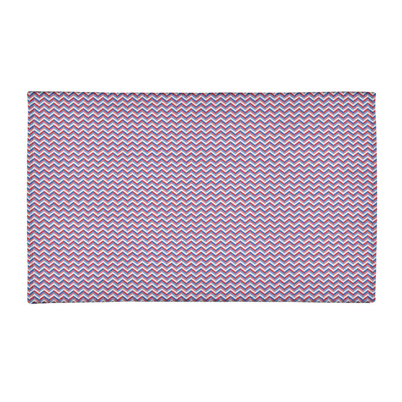 Tapis rouge/bleu à chevrons fait main, Rectangle 2 pi x 3 pi
