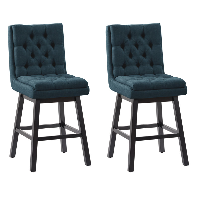 Tabouret de bar en tissu touffeté, ensemble de 2, Bleu