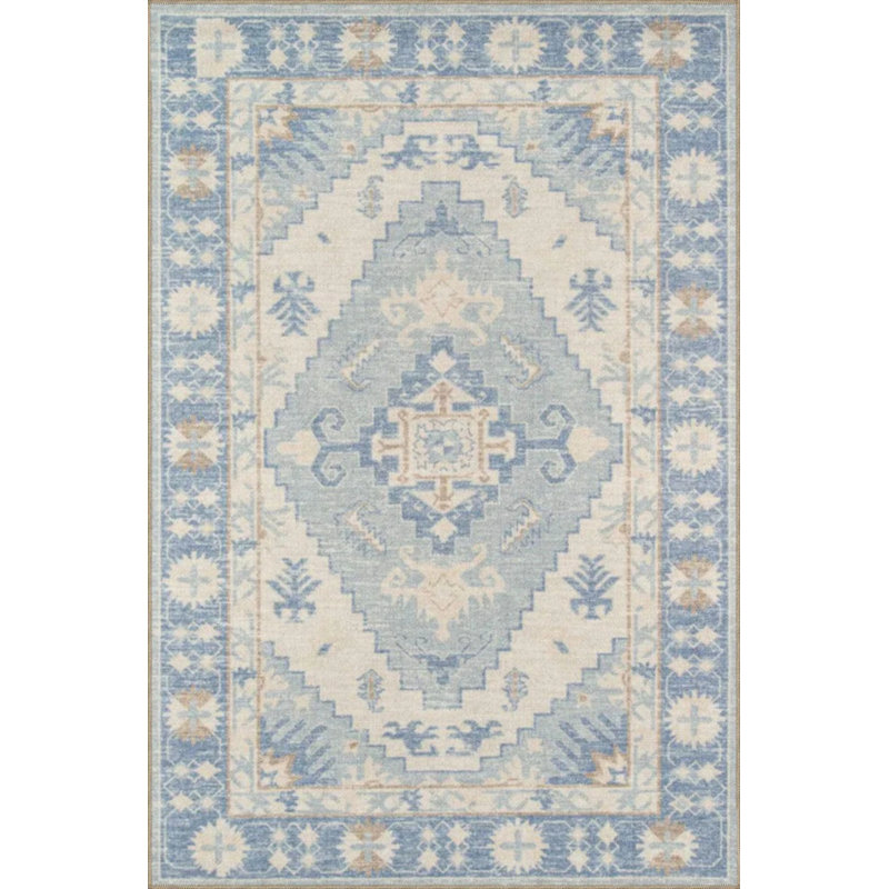 Tapis décoratif bleu et tapis lavable Blue Diamond, Rectangle 5 pi x 7 pi