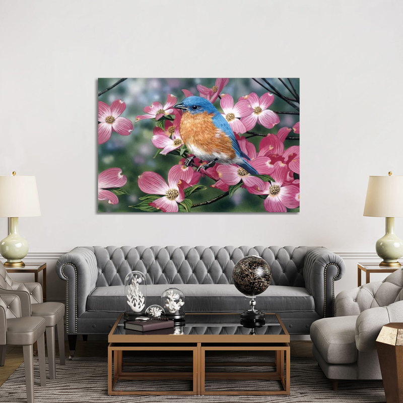 Bluebird/Pink Dogwood by William Vanderdasson - Wrapped Canvas Print