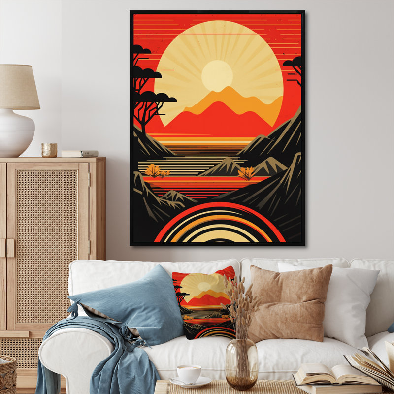 " Red Bold Sunset III ", Black Floater Framed, 44" H x 34" W x 1.5" D