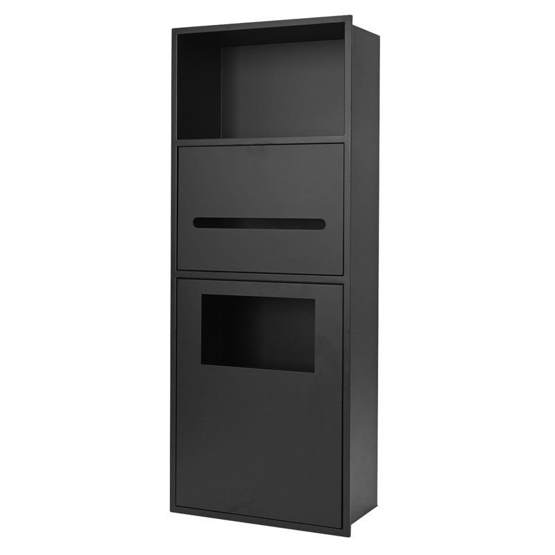 Niche de douche murale encastrée rectangulaire en acier inoxydable 11 po x 27 po avec poubelle et rangement pour papier hygiénique