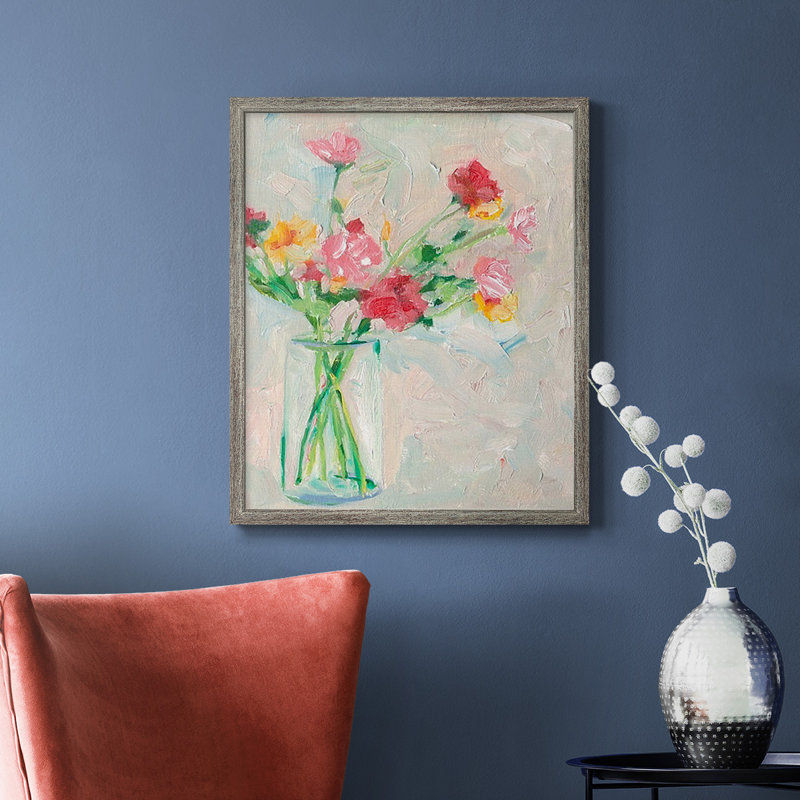 Painterly Soft Bouquet I, toile encadrée de qualité supérieure - prête à être accrochée, Cadre doré à coins fermés