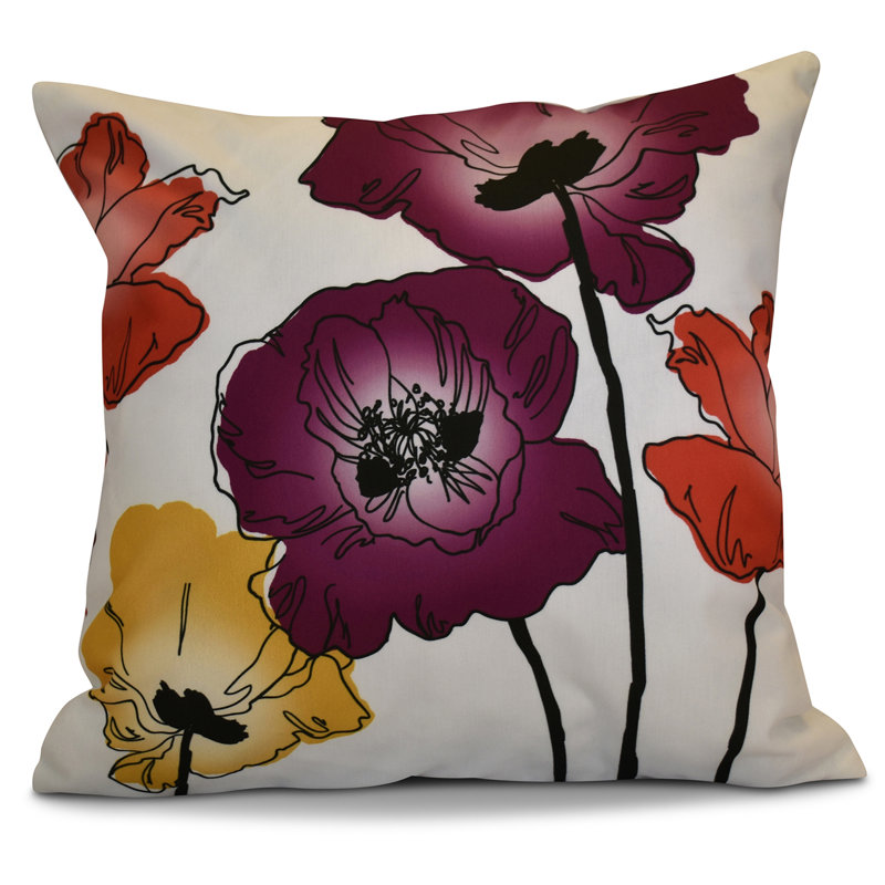 Housse et insert de coussin carré Utterback Poppies, H 18 po x l 18 po x P 2 po, Mauve