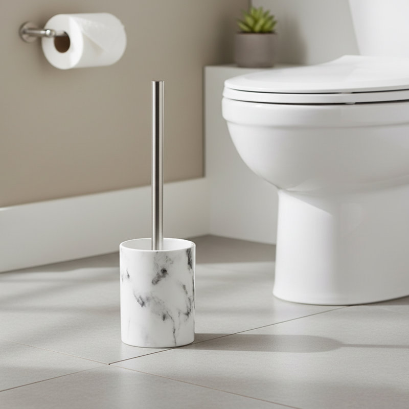 Marble Effect Freestanding Toilet Brush and Holder Set