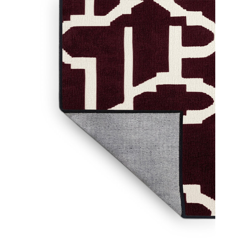 Machine Washable Trellis Red Area Rug, Square 5'
