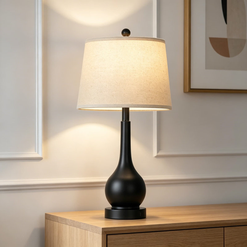 Lampe de table à commande tactile avec ports de charge USB A + C, lampe de chevet à intensité variable à 3 voies pour la chambre à coucher ou le salon, avec ampoule à économie d'énergie