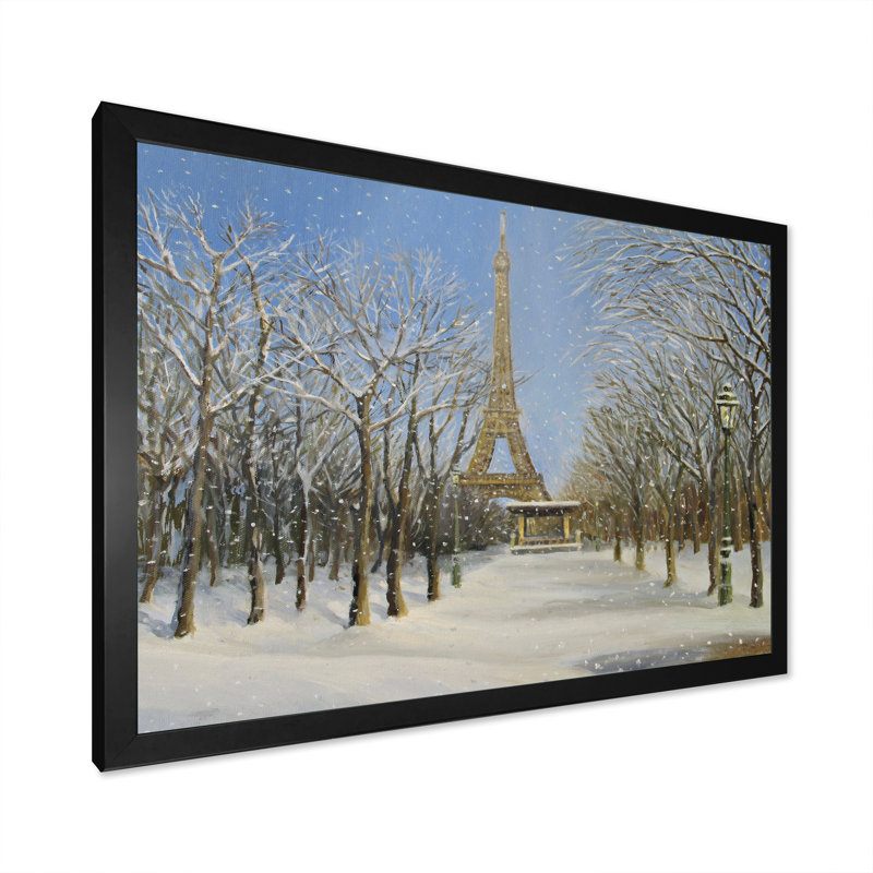 «Winter In Paris», reproduction sur toile flottante, Cadre d'angle fermé noir, H 8 po x l 12 po x P 1 po