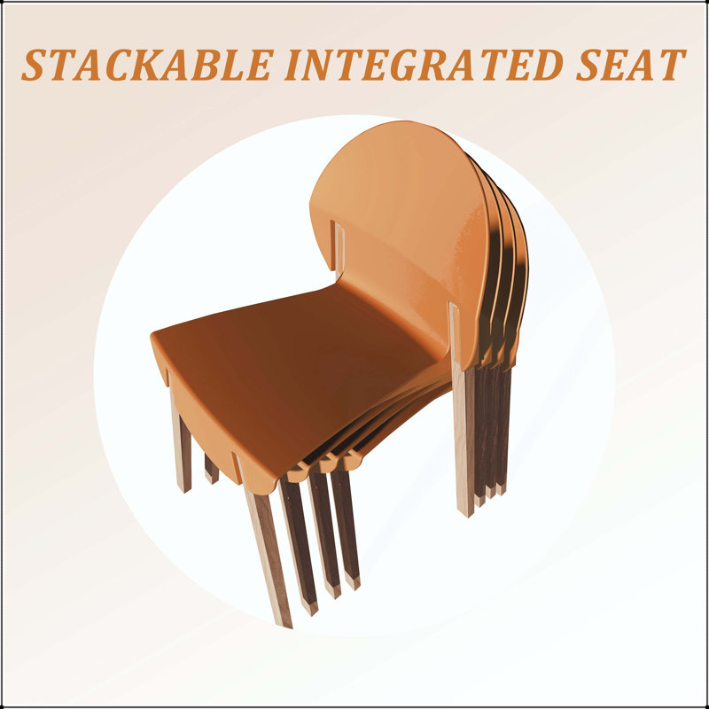 Summer - Ensemble de 4 chaises de salle à manger orange tropical avec pieds en chêne rouge et siège en PP