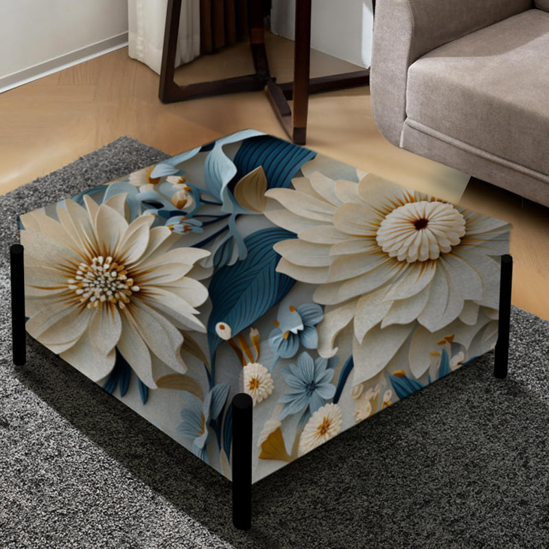 Grand repose-pieds carré floral Dahlia