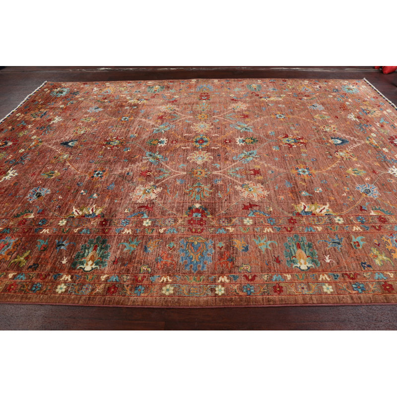 Tapis brun noué à la main de conception unique 8 pi 4 po x 11 pi 4 po