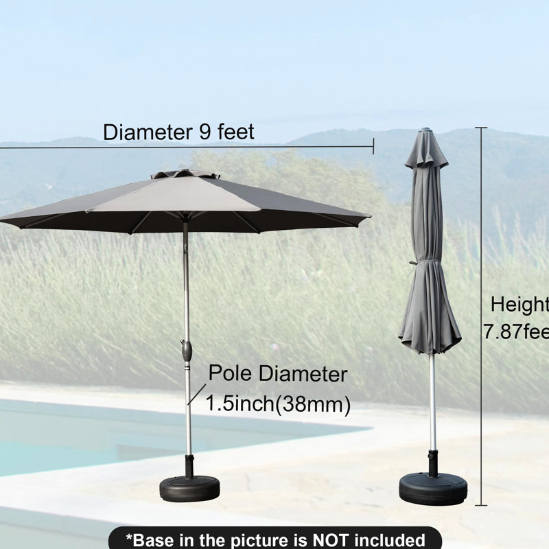 Parasol de patio 9 pi - Gris, bloquant, 8 nervures robustes, facile à utiliser pour le jardin, le patio, la piscine, l'utilisation à l'extérieur, la manivelle et le jardin inclinable