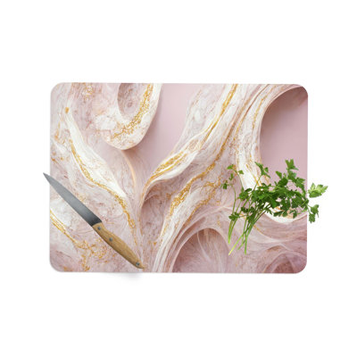 Planche de service en marbre rose aux accents dorés en verre trempé durable avec support en verre résistant