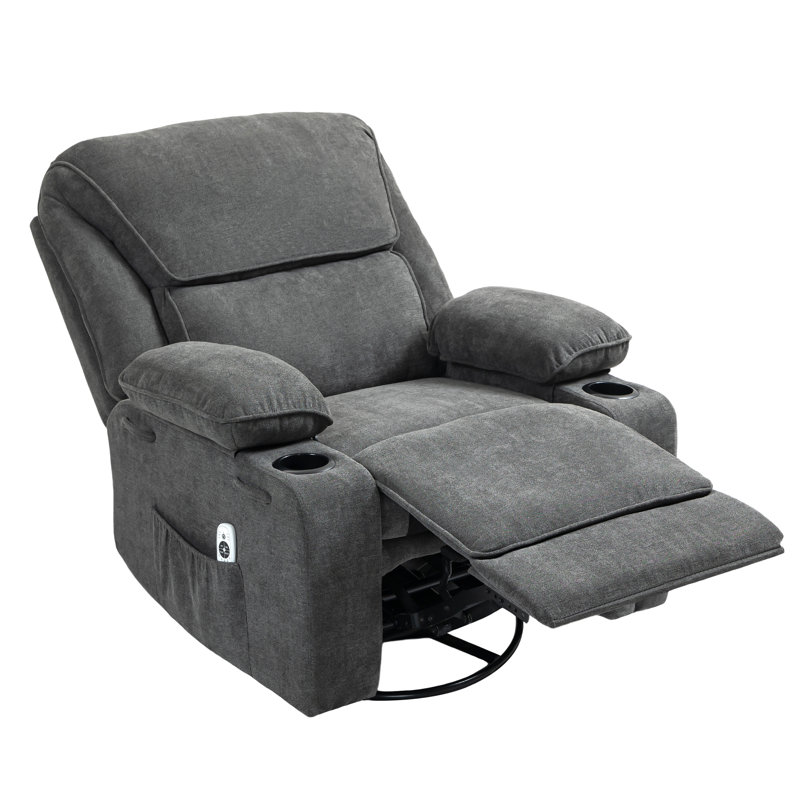 Modern Swivel and Rocking Recliner with Heating and Massage, Dark Gray